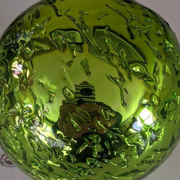 Crate&Barrel Green Textured Blown  Glass 3" Ball Christmas Ornament - Picture 3 of 6
